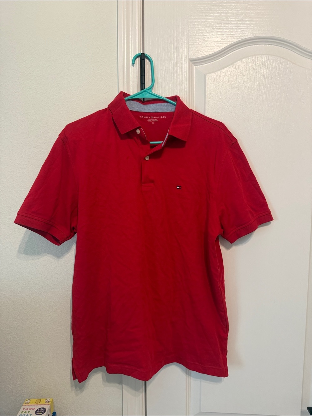 Tommy Hilfiger Men’s Red Polo Shirt with Subtle Flag Logo